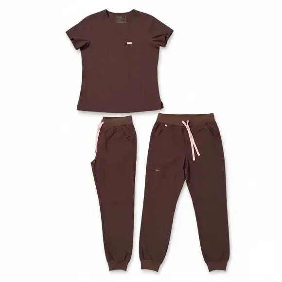 Figs Women's Chocolate Scrub Set, V-Neck Top & Jogger Pants top M top S bottom. - Picture 2 of 5